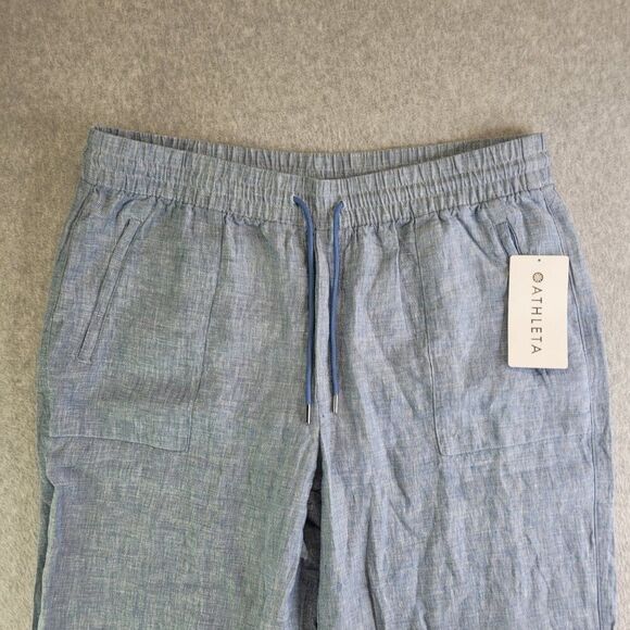 Athleta Pants Womens 16T Blue Retreat Linen Wide Leg Slit High Rise Yoga Studio - Picture 2 of 14